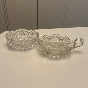 Lot of 2 Vintage Clear Cut Glass Bowls Serving Dishes Set